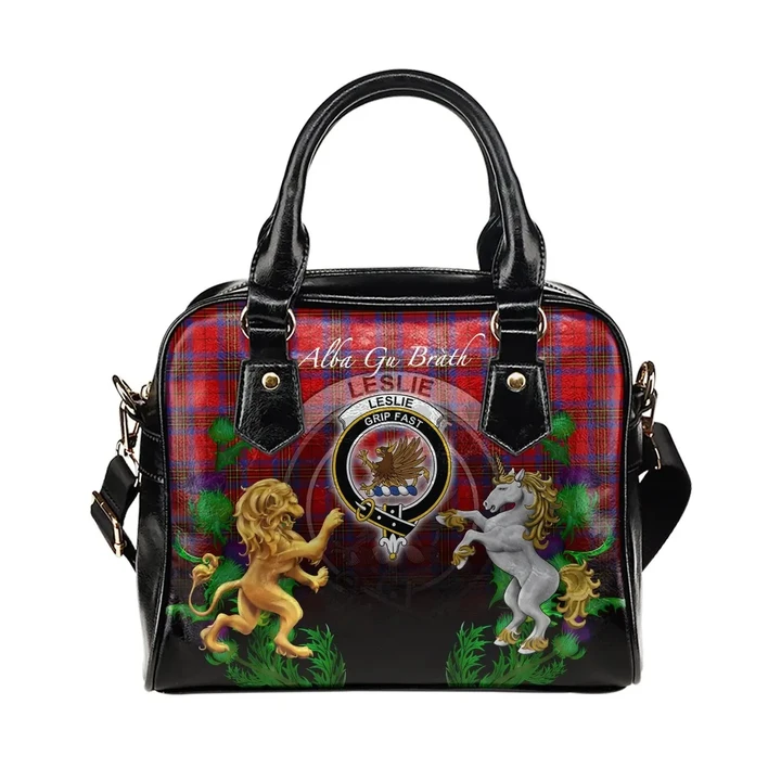 Leslie Modern Crest Tartan Lion Unicorn Thistle Shoulder Handbag