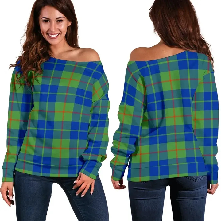 Tartan Womens Off Shoulder Sweater - Barclay Hunting Ancient