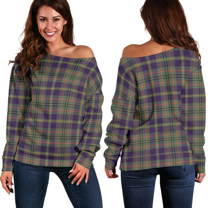 Tartan Womens Off Shoulder Sweater - Taylor Weathered