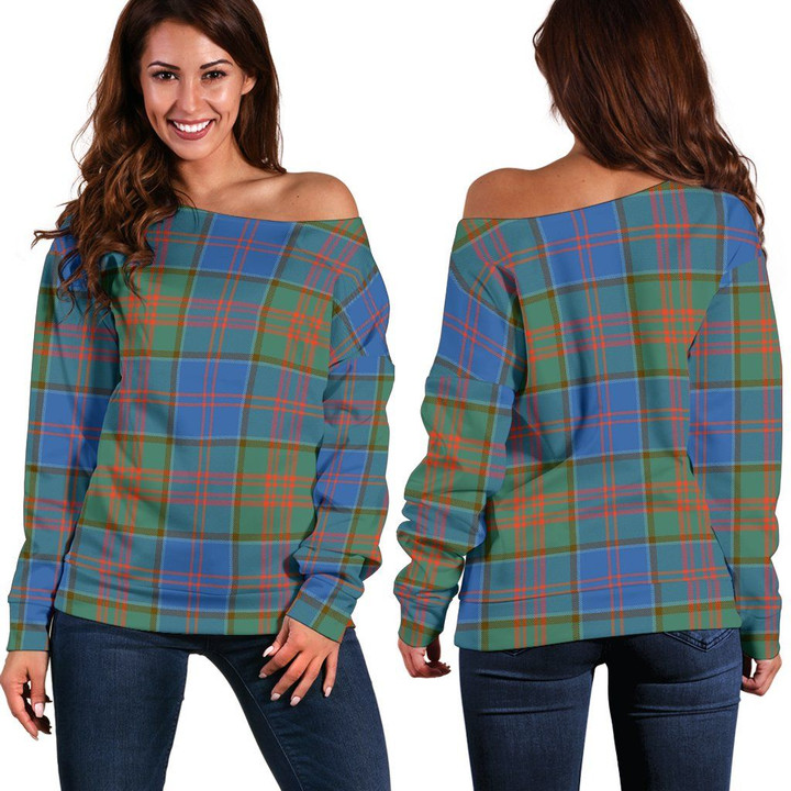 Tartan Womens Off Shoulder Sweater - Stewart Of Appin Hunting Ancient