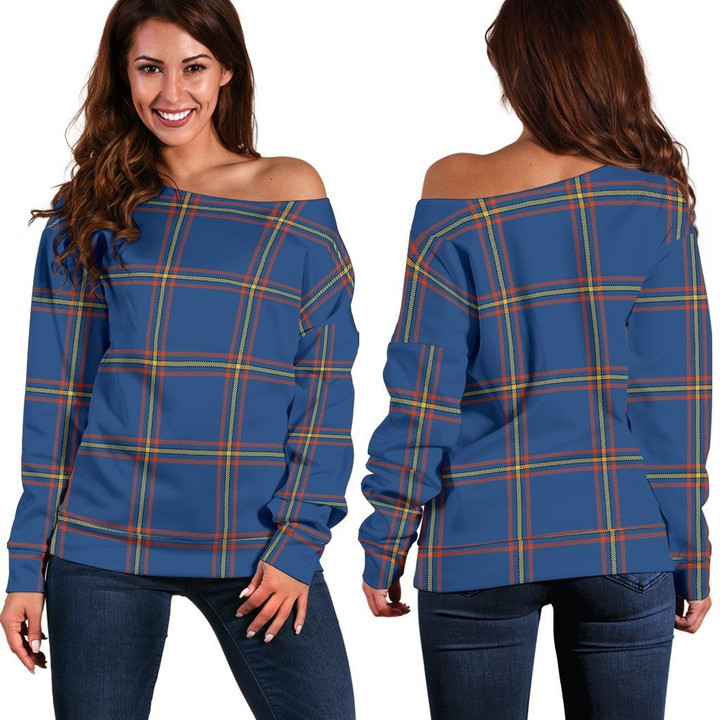 Tartan Womens Off Shoulder Sweater - MacLaine Of Loch Buie Hunting Ancient