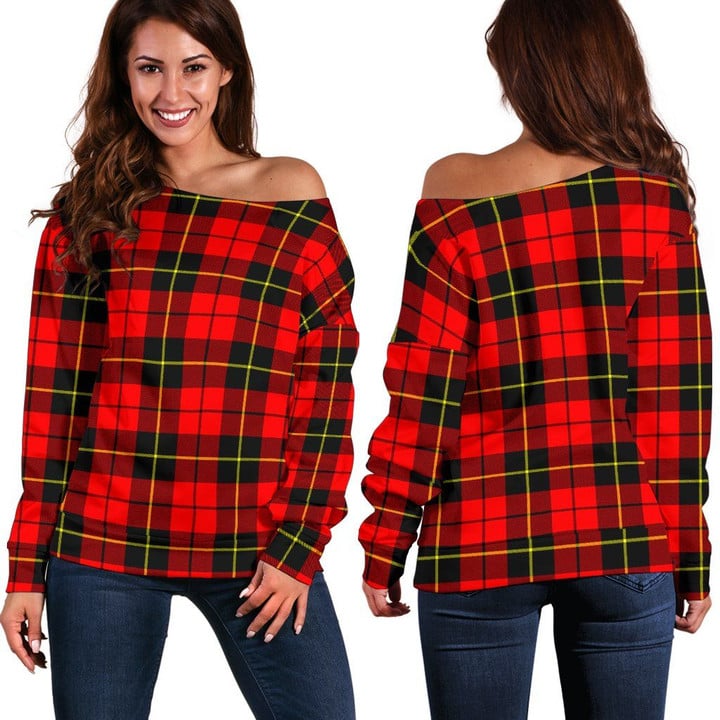 Tartan Womens Off Shoulder Sweater - Wallace Hunting - Red