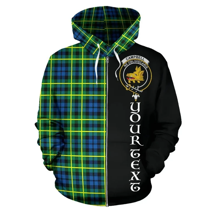 (Custom your text) Campbell of Breadalbane Ancient Tartan Hoodie Half Of Me TH8