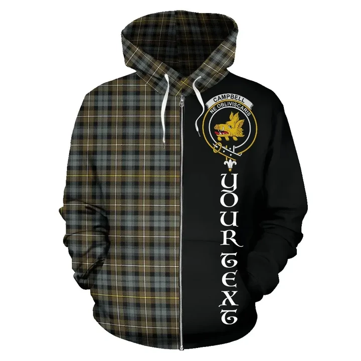 (Custom your text) Campbell Argyll Weathered Tartan Hoodie Half Of Me TH8