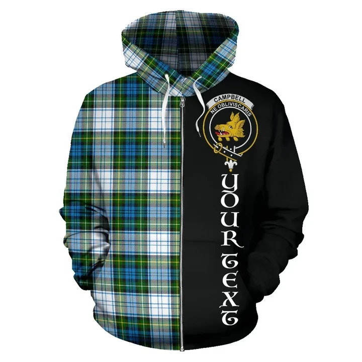 (Custom your text) Campbell Dress Ancient Tartan Hoodie Half Of Me TH8