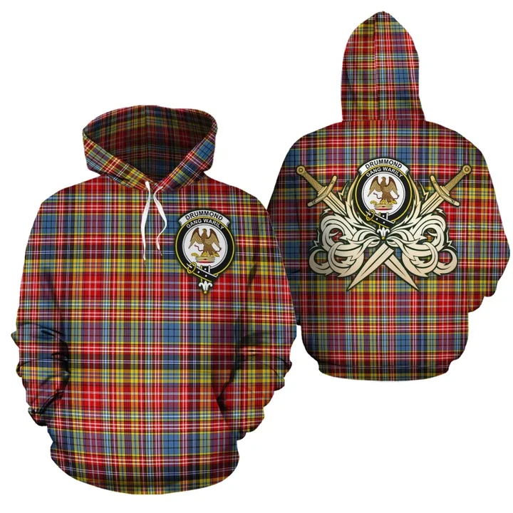 Drummond of Strathallan Clan Crest Tartan Scottish Gold Thistle Hoodie K32