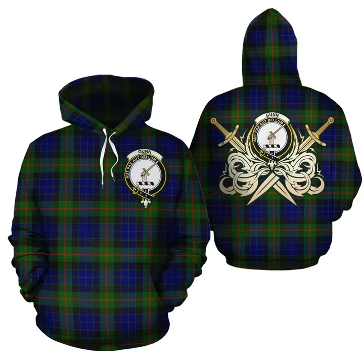 Gunn Modern Clan Crest Tartan Scottish Gold Thistle Hoodie