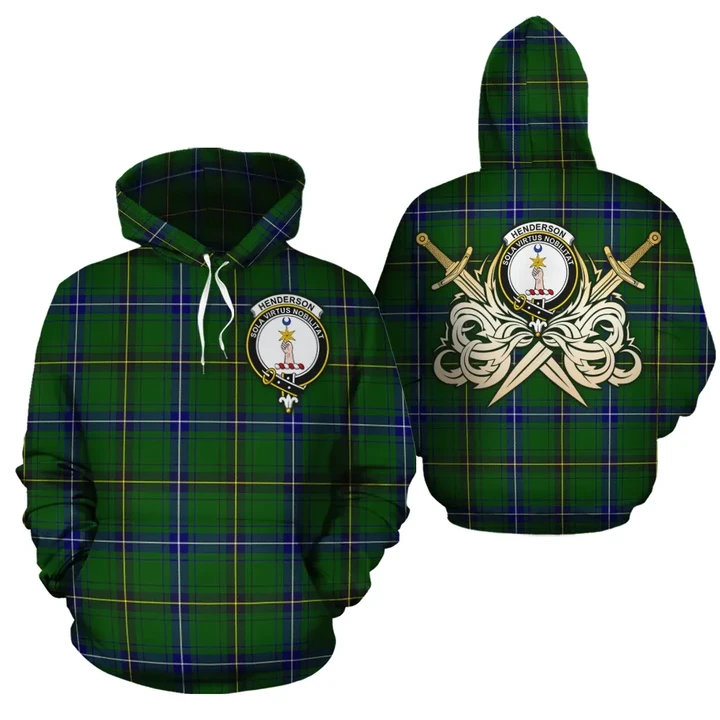Henderson Modern Clan Crest Tartan Scottish Gold Thistle Hoodie