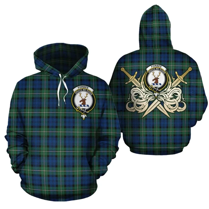 Forbes Ancient Clan Crest Tartan Scottish Gold Thistle Hoodie K32