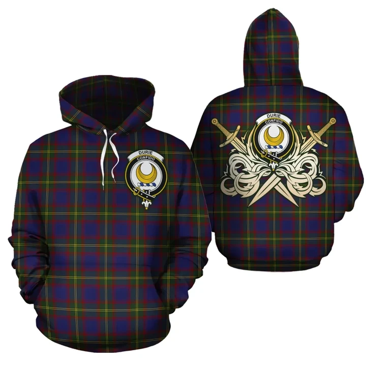 Durie Clan Crest Tartan Scottish Gold Thistle Hoodie K32