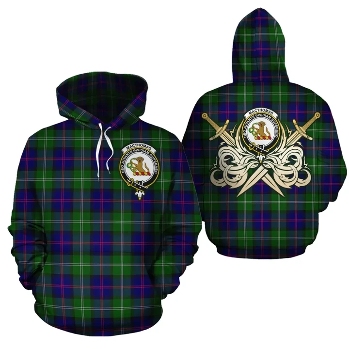 MacThomas Modern Clan Crest Tartan Scottish Gold Thistle Hoodie