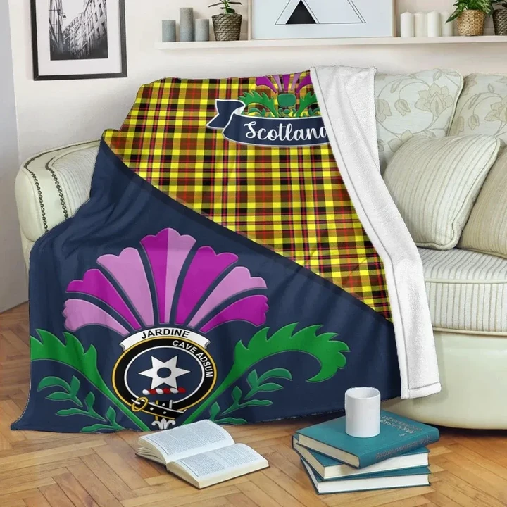 Jardine Crest Tartan Blanket Scotland Thistle A30