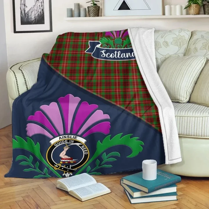 Ainslie Crest Tartan Blanket Scotland Thistle A30