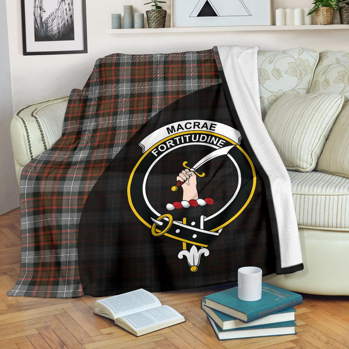 MacRae Hunting Weathered Tartan Clan Badge Premium Blanket Wave Style