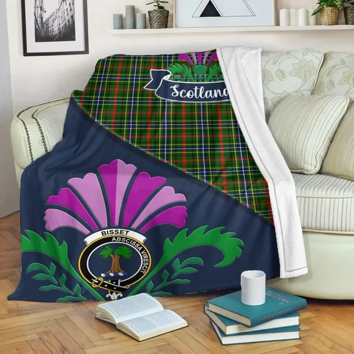 Bisset Crest Tartan Blanket Scotland Thistle A30