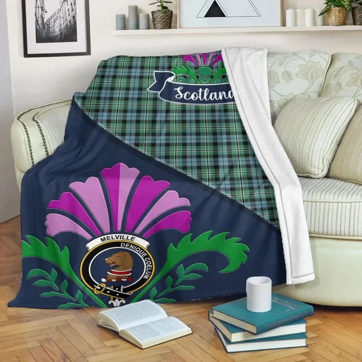 Melville Crest Tartan Blanket Scotland Thistle A30