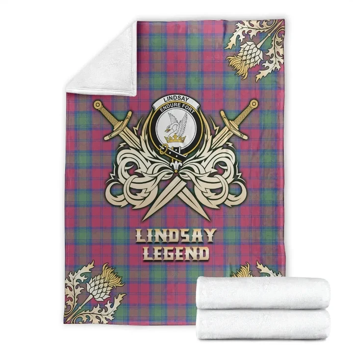 Premium Blanket Lindsay Ancient Clan Crest Gold Courage Symbol