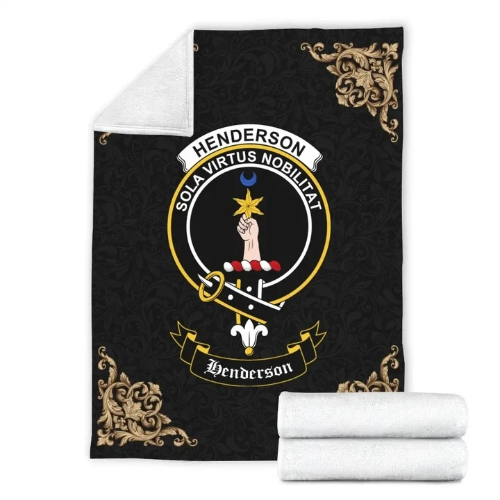 Henderson (MacKendrick) Crest Tartan Premium Blanket Black | Tartan Home Decor | Scottish Clan