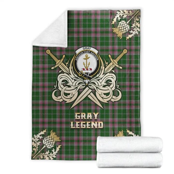 Premium Blanket Gray Hunting Clan Crest Gold Courage Symbol
