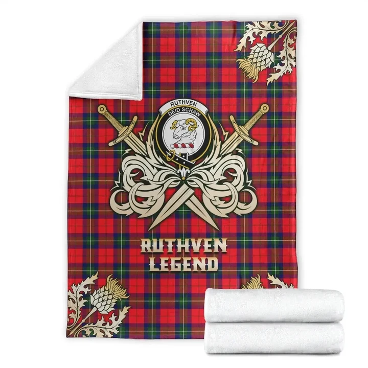 Premium Blanket Ruthven Modern Clan Crest Gold Courage Symbol