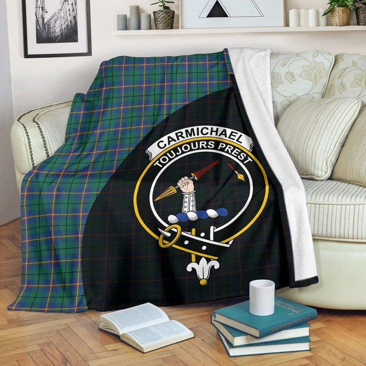 Carmichael Ancient Tartan Clan Badge Premium Blanket Wave Style TH8