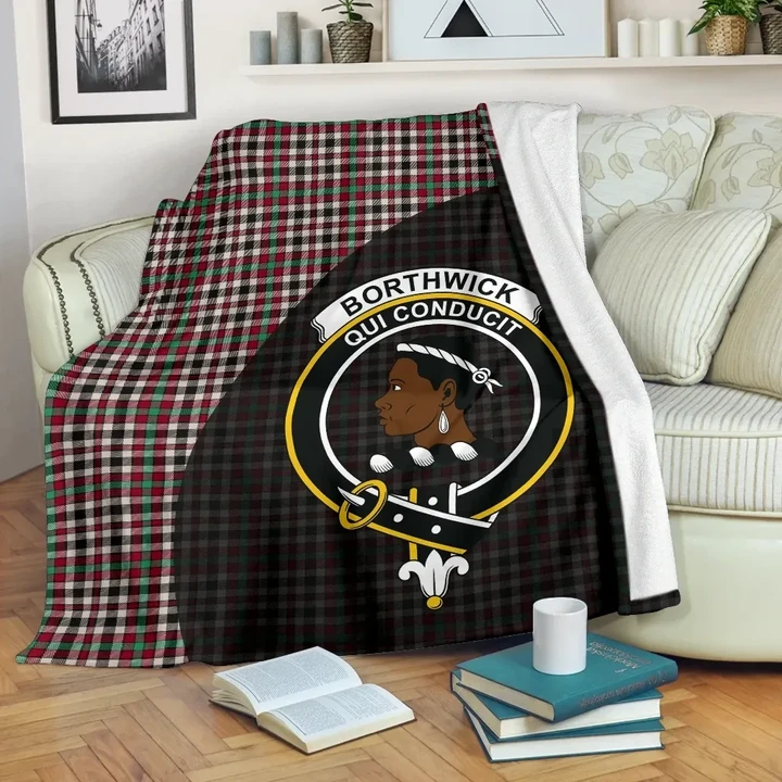 Borthwick Dress Ancient Tartan Clan Badge Premium Blanket Wave Style TH8