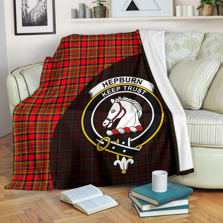 Hepburn Tartan Clan Badge Premium Blanket Wave Style