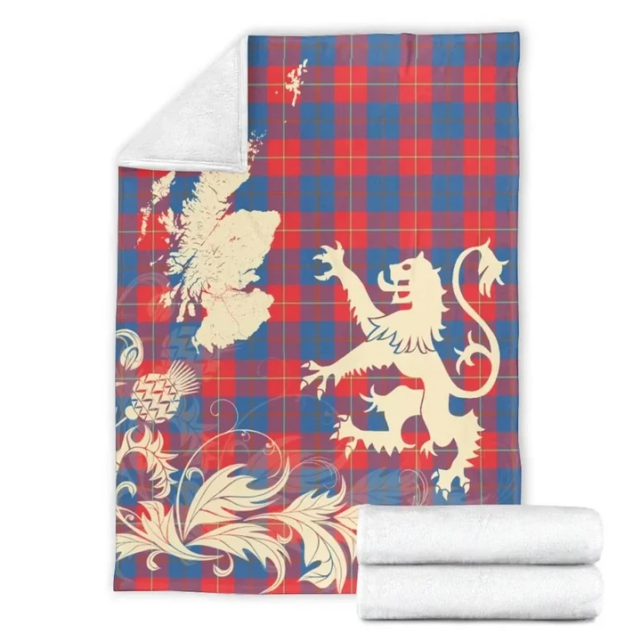 Galloway Red Tartan Scotland Lion Thistle Map Premium Blanket
