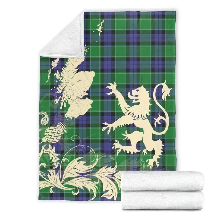 Graham of Menteith Modern Tartan Scotland Lion Thistle Map Premium Blanket