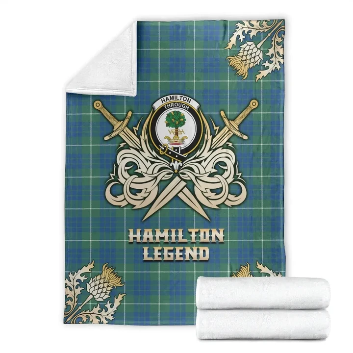 Premium Blanket Hamilton Hunting Ancient Clan Crest Gold Courage Symbol