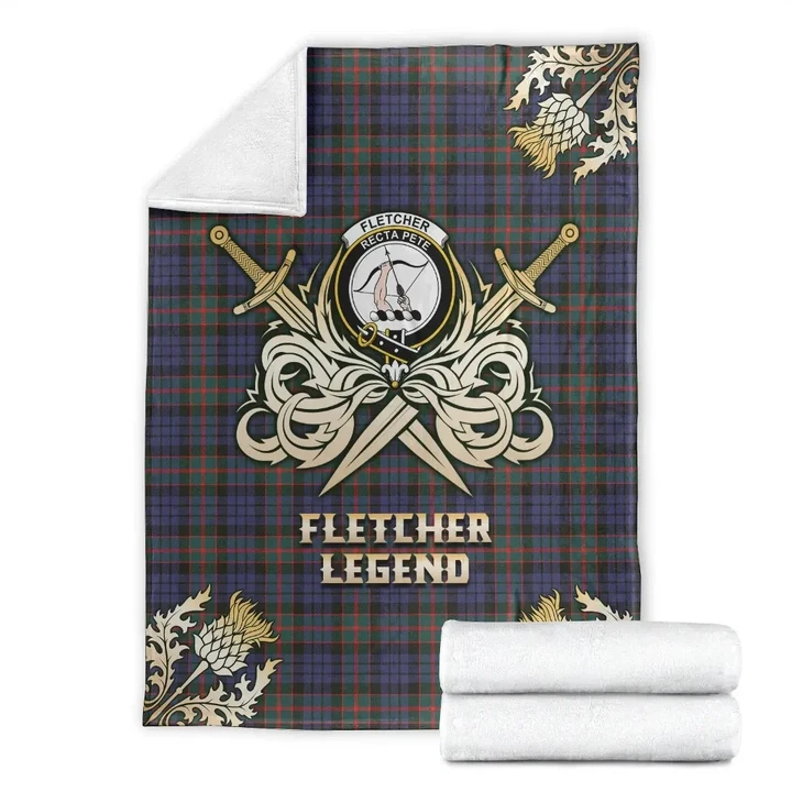 Premium Blanket Fletcher of Dunans Clan Crest Gold Courage Symbol