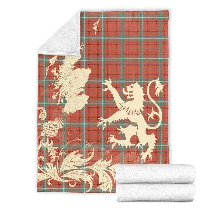 Morrison Red Ancient Tartan Scotland Lion Thistle Map Premium Blanket