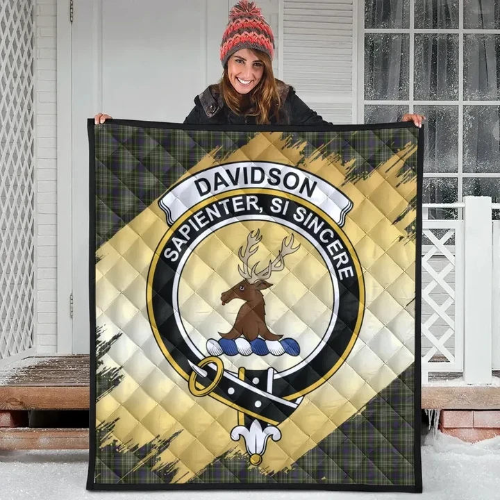 Davidson Tulloch Dress Clan Crest Tartan Scotland Gold Royal Quilt K32
