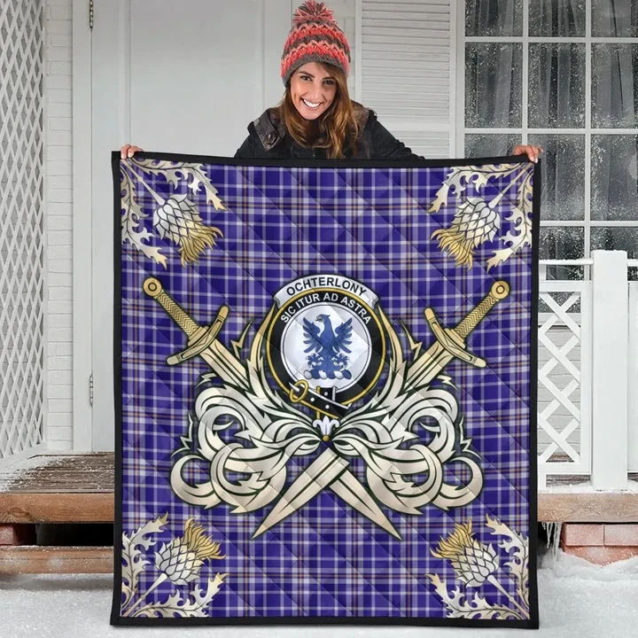 Ochterlony Clan Crest Tartan Scotland Thistle Symbol Gold Royal Premium Quilt