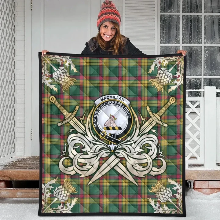 MacMillan Old Ancient Clan Crest Tartan Scotland Thistle Symbol Gold Royal Premium Quilt