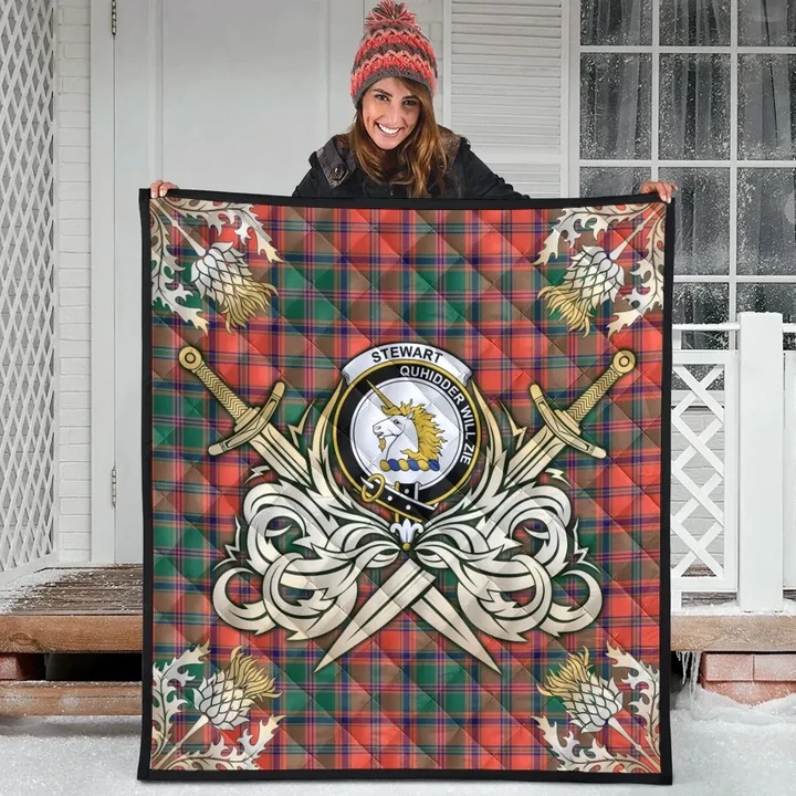 Stewart of Appin Ancient Clan Crest Tartan Scotland Thistle Symbol Gold Royal Premium Quilt