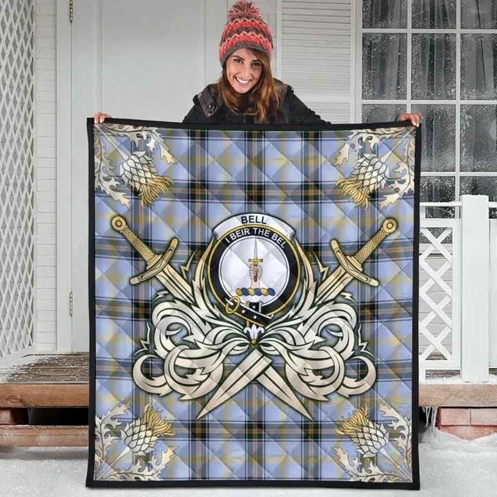 Bell of the Borders Clan Crest Tartan Scotland Thistle Symbol Gold Royal Premium Quilt K32