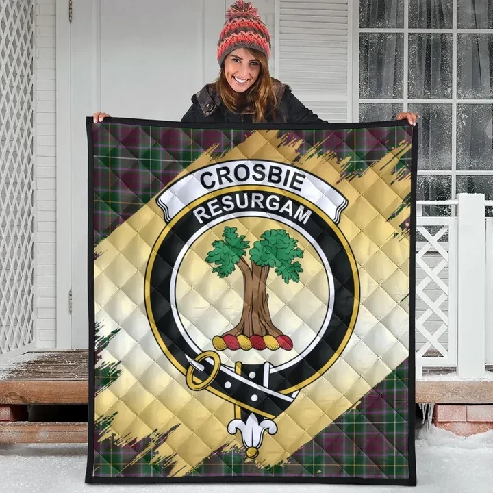 Crosbie Clan Crest Tartan Scotland Gold Royal Quilt K32