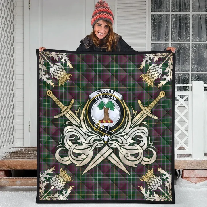 Crosbie Clan Crest Tartan Scotland Thistle Symbol Gold Royal Premium Quilt K32