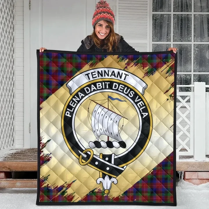 Tennant Clan Crest Tartan Scotland Gold Royal Premium Quilt