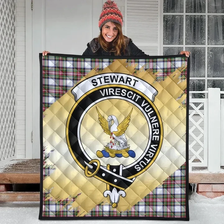 Stewart Dress Modern Clan Crest Tartan Scotland Gold Royal Premium Quilt
