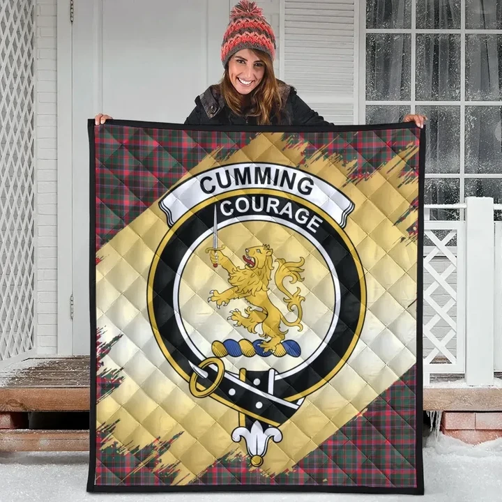 Cumming Hunting Modern Clan Crest Tartan Scotland Gold Royal Quilt K32