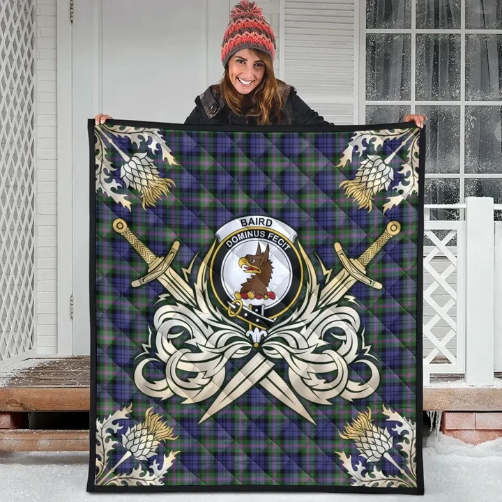 Baird Modern Clan Crest Tartan Scotland Thistle Symbol Gold Royal Premium Quilt K32