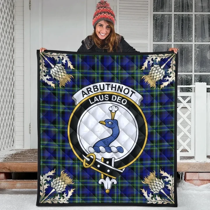 Arbuthnot Modern Clan Crest Tartan Scotland Thistle Gold Pattern Premium Quilt K32