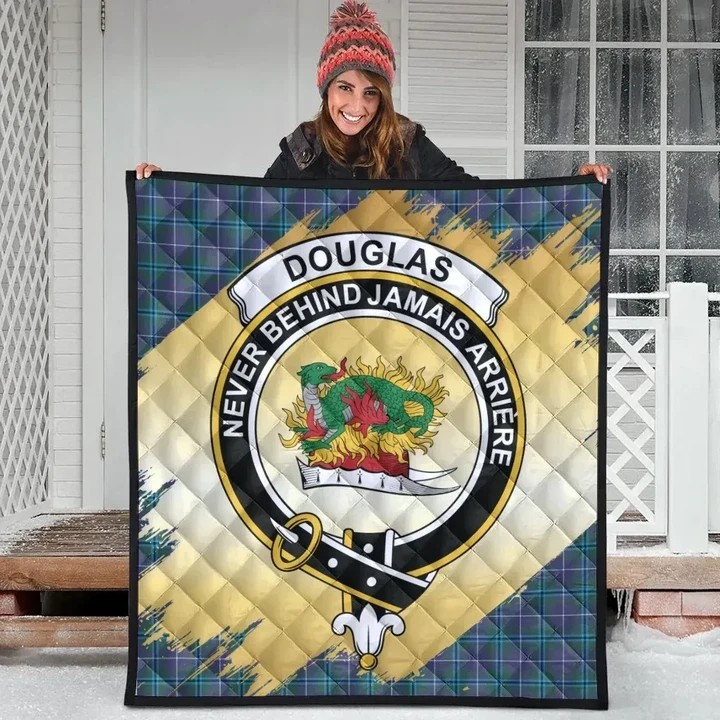 Douglas Modern Clan Crest Tartan Scotland Gold Royal Quilt K32