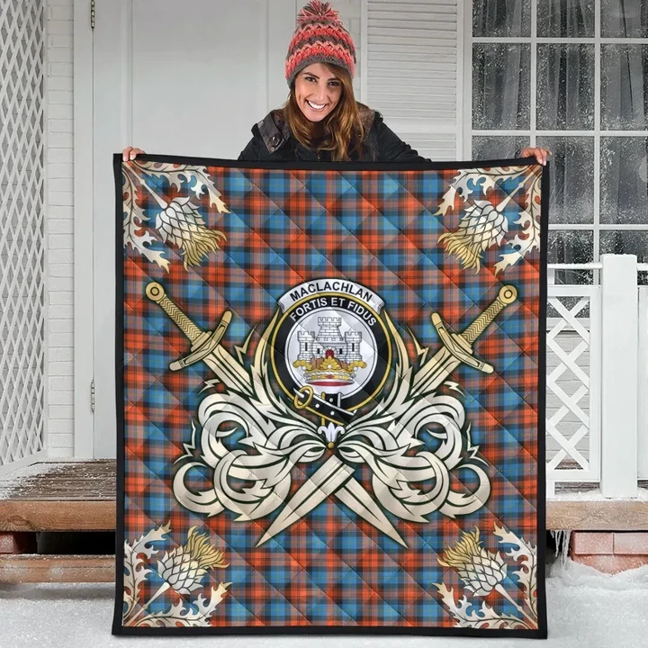 MacLachlan Ancient Clan Crest Tartan Scotland Thistle Symbol Gold Royal Premium Quilt