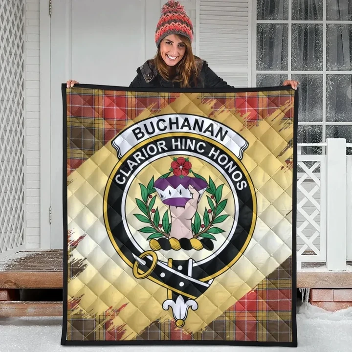 Buchanan Old Set Weathered Clan Crest Tartan Scotland Gold Royal Quilt K32