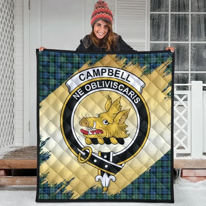 Campbell Ancient 02 Clan Crest Tartan Scotland Gold Royal Quilt K32