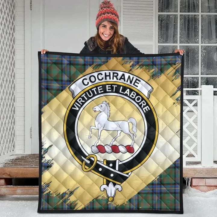 Cochrane Ancient Clan Crest Tartan Scotland Gold Royal Quilt K32