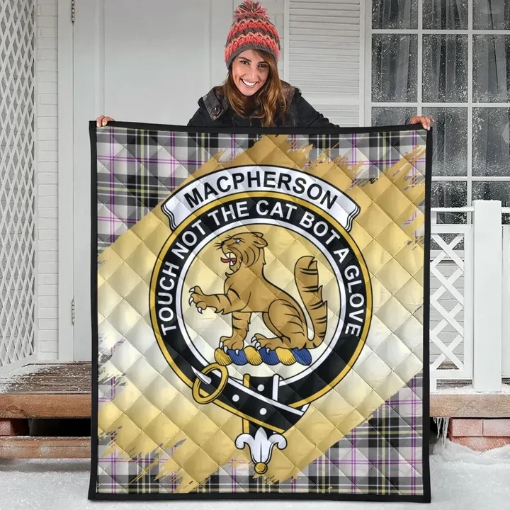 MacPherson Dress Ancient Clan Crest Tartan Scotland Gold Royal Premium Quilt